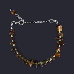 Tiger’s Eye & Green Glass Beads Adjustable Bracelet